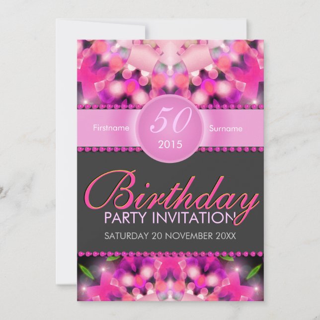 Hot Pink Girly 50th Birthday Invitations (Front)