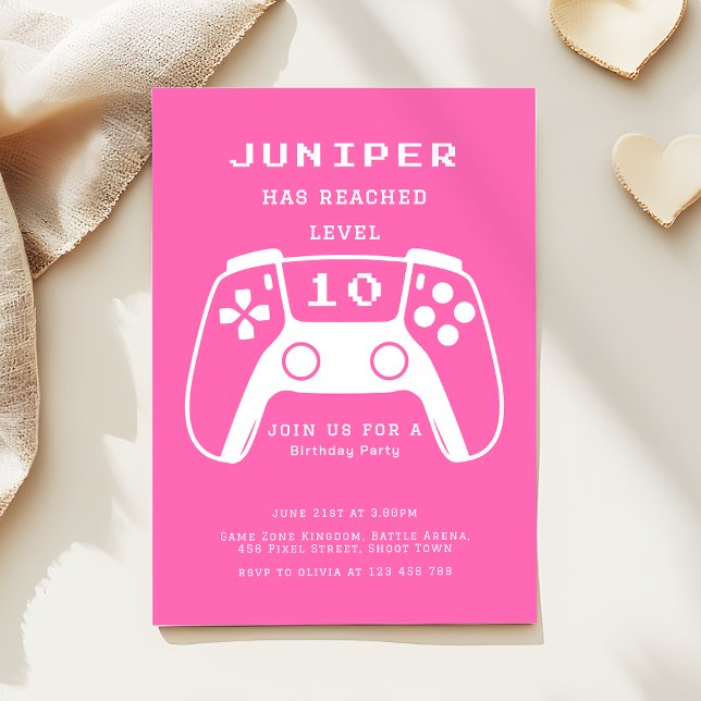 Hot Pink Girly Gamer Girl Birthday Party Invitation (Creator Uploaded)
