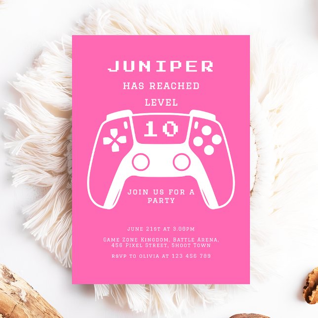 Hot Pink Girly Gamer Girl Birthday Party Invitation (Creator Uploaded)