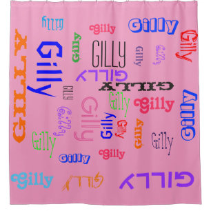 Hot Pink Girly Name Collage Customisable Shower Curtain