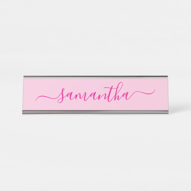 Hot Pink Girly Signature Desk Name Plate (Front)