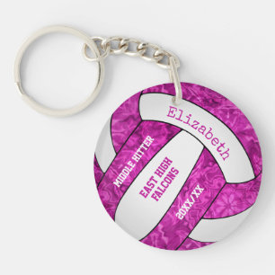 hot pink girly sports personalized volleyball key ring