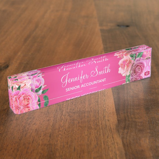 Hot Pink Glam Roses Nameplate (Side)