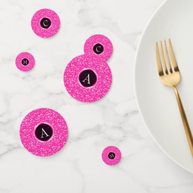 Hot Pink Glitter And Circles Confetti (Group)