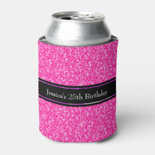 Hot Pink Glitter & Black-Pink Accents 2 Can Cooler