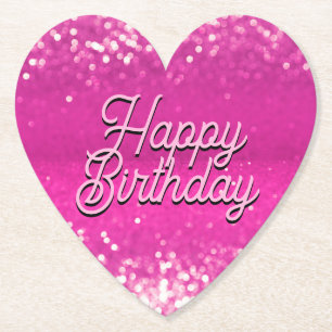 Hot Pink Glitter Bokeh Custom Text Paper Coaster