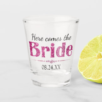 Hot Pink Glitter Bride and Diamonds Shot Glass