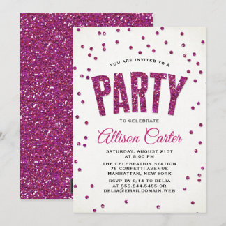 Hot Pink Glitter Confetti Party Invitation
