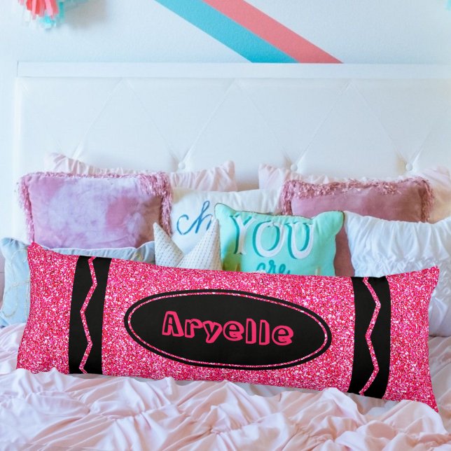 Hot Pink Glitter Crayon Custom Name Body Pillow (Creator Uploaded)