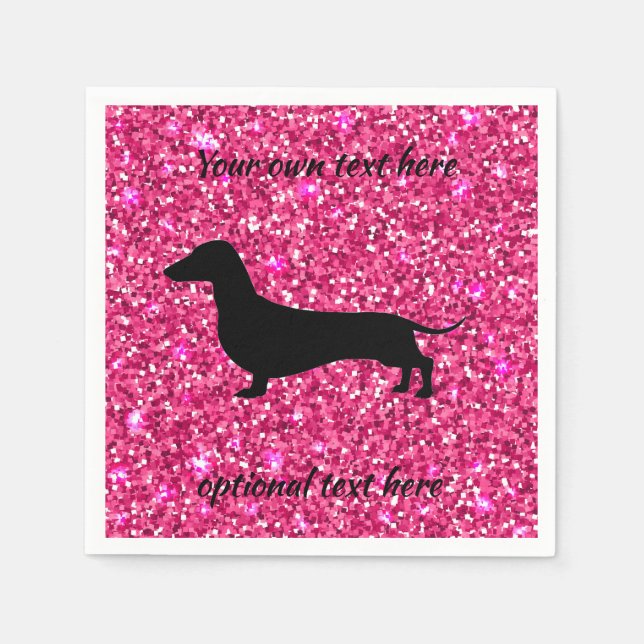 Hot Pink Glitter Dachshund Paper Napkins (Front)