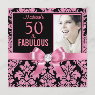 Hot pink glitter damask 50th Birthday Invitation