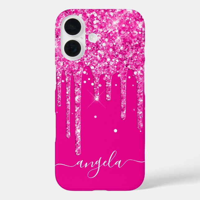Hot Pink Glitter Drips Glam Signature Case-Mate iPhone Case (Back)
