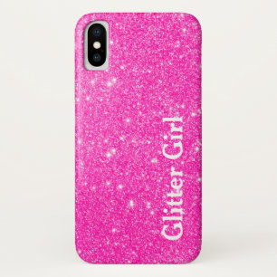 Hot Pink Glitter Girl Show Your Glamours Sparkle iPhone X Case