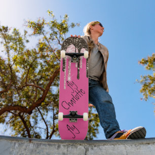 Hot Pink Glitter Girly Sparkle Personalized Name S Skateboard