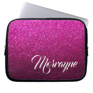 Hot Pink Glitter Glam Ombre Sparkles Fancy Name Laptop Sleeve