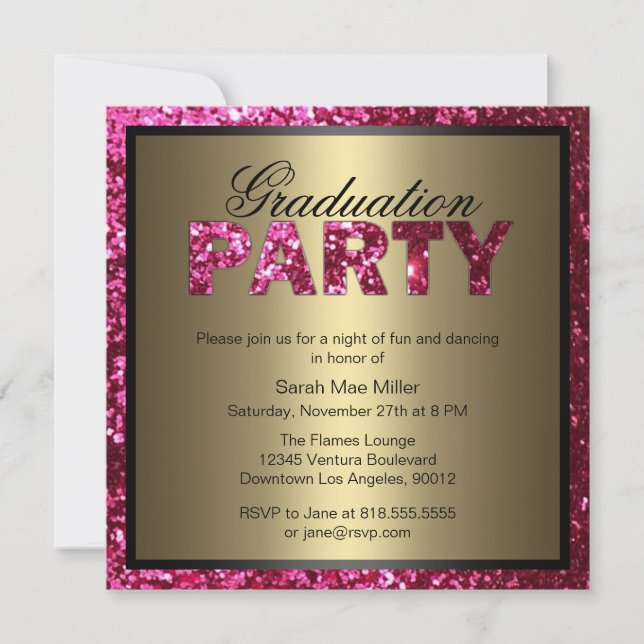 Hot Pink Glitter Graduation Party Invitation (Front)
