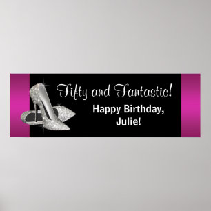 Hot Pink Glitter High Heels Birthday Party Banner Poster