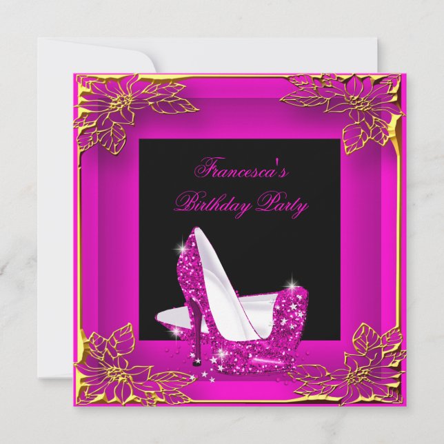 Hot Pink Glitter High Heels Elegant Birthday 2 Invitation (Front)