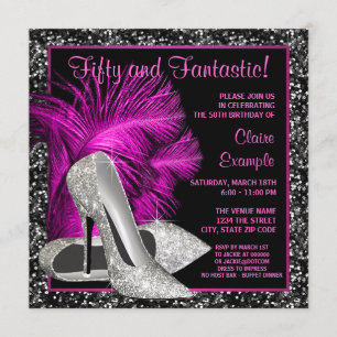 Hot Pink Glitter High Heels Womans Birthday Invitation