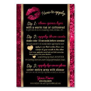 Hot Pink Glitter Lip How to Apply Instructions Table Number