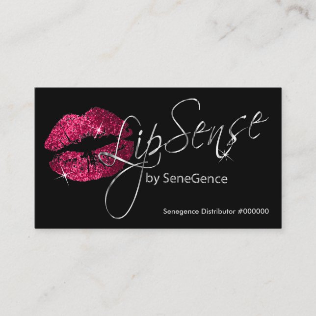 Hot Pink Glitter Lips and Silver Business Card (Front)