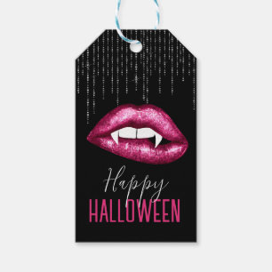 Hot Pink Glitter Lips Happy Halloween Gift Tags