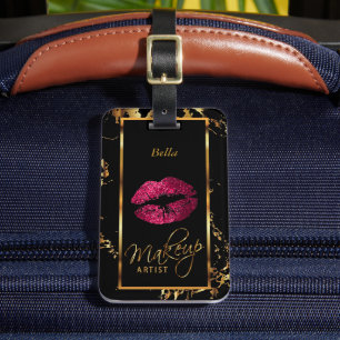 Hot Pink Glitter Lips - Makeup Artist Luggage Tag