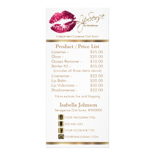 Hot Pink Glitter Lips - White - Price List Rack Card