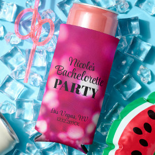 Hot Pink Glitter Modern Glam Bachelorette Party Seltzer Can Cooler