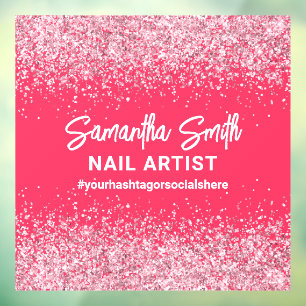 Hot Pink Glitter Nail Artist Beauty Salon Hashtag