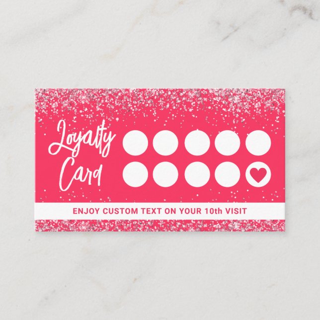 Hot Pink Glitter Nail Artist Beauty Salon Loyalty Card (Front)
