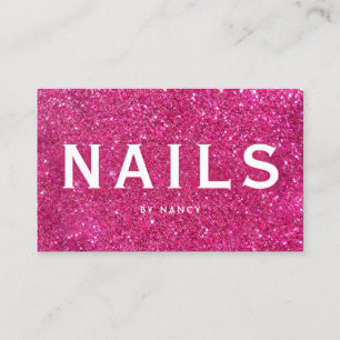 Hot Pink Glitter Nails  Business Card