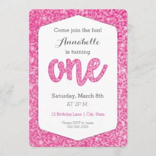 Hot Pink Glitter "One" First Birthday Card