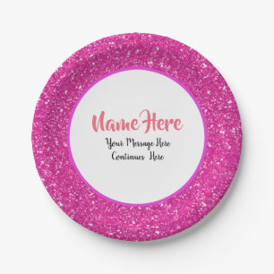 Hot Pink Glitter Pattern Personalised Paper Plate