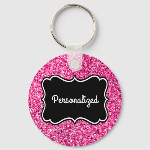 Hot Pink Glitter Personalised Frame Key Ring