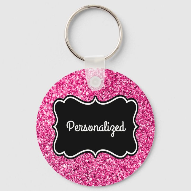 Hot Pink Glitter Personalised Frame Key Ring (Front)