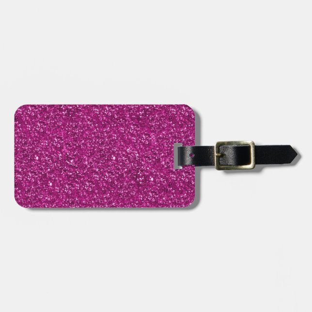 Hot Pink Glitter Print Luggage Tag (Front Horizontal)