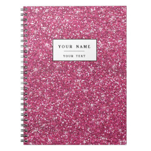 Hot Pink Glitter Printed Spiral Notebook