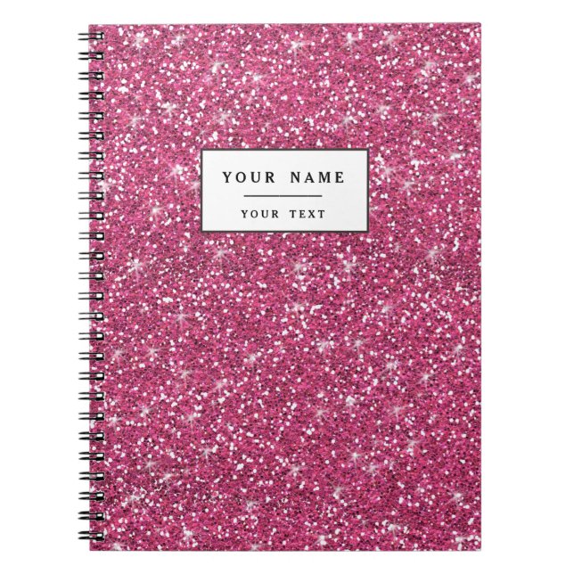 Hot Pink Glitter Printed Spiral Notebook (Front)