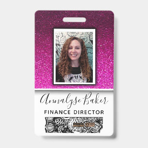 Hot PInk Glitter Professional CNA Nurse Photo Name ID Badge