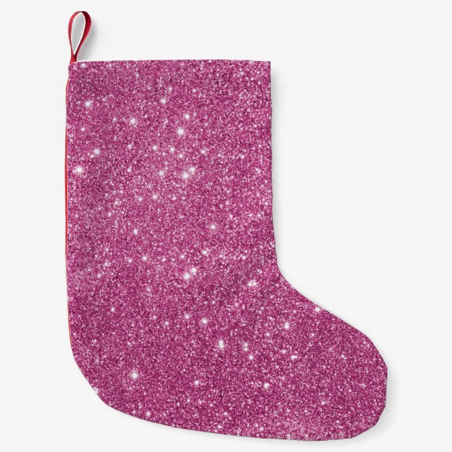Hot Pink Glitter Sparkles Small Christmas Stocking (Front)