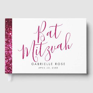 Hot Pink Glitter Sparkly Modern Guest Book