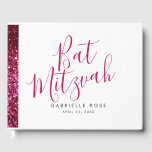 Hot Pink Glitter Sparkly Modern Guest Book<br><div class="desc">Personalised guest book with a bright hot pink glitter stripe and a fun, modern, and minimal text design. Shown with pink, white, and black Bat Mitzvah wording, but every part can be changed, including the fonts, text colour, and book background colour. Customise easily for a sweet 16 or quinceanera or...</div>