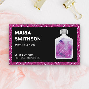 Hot Pink Glitter Watercolor Perfume Bottle Business Card