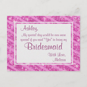 Hot Pink Glitter - Will You Be My Bridesmaid? Invitation Postcard
