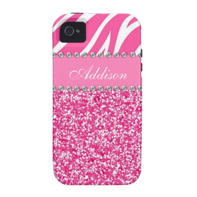 Hot Pink Glitter Zebra Print Rhinestone Girly Case (Back)