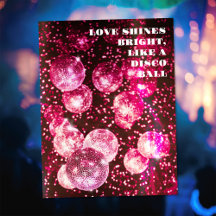 Hot Pink Glitters Retro Disco Ball Save The Date