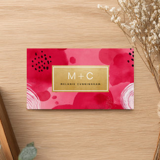 Hot Pink Gold Abstract Business Cards