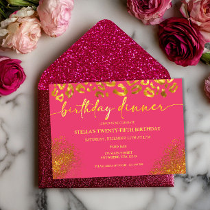 Hot Pink Gold Birthday Dinner Invitation