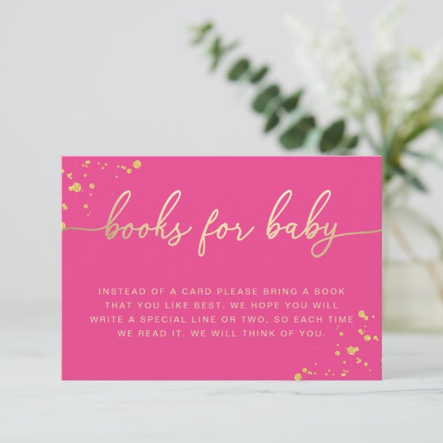 Hot Pink Gold Books Request Insert Card (Standing Front)